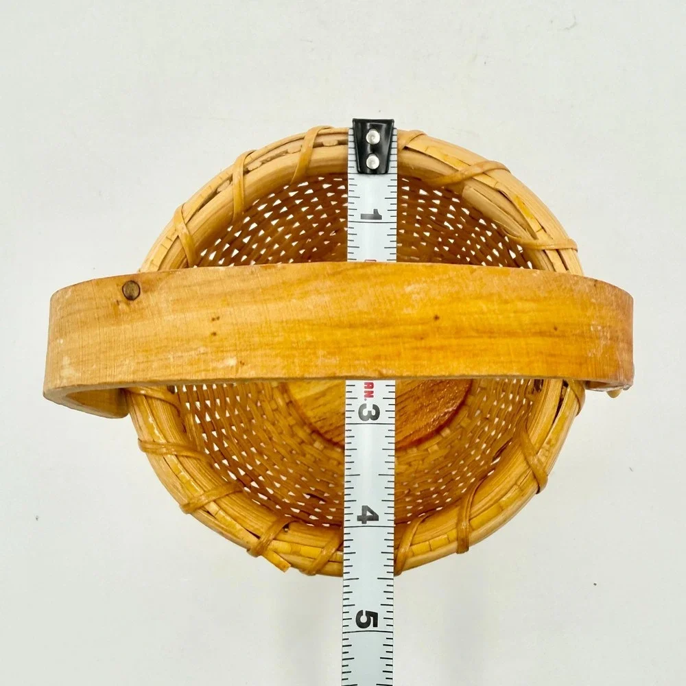 Vintage Nantucket Style Mini Basket Woven Rattan Bentwood Handle 4.5